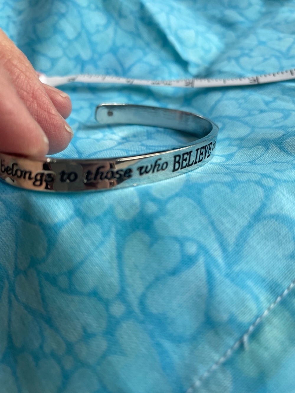 BELIEVE Inscription Silver Inspirational Cuff Bracelet - Picture 6 of 9